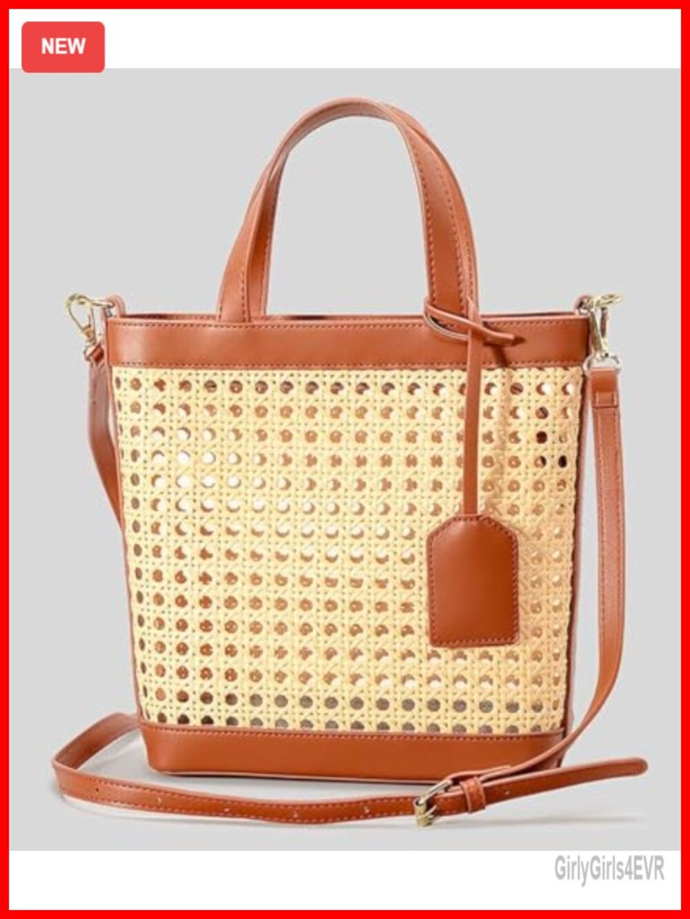 Straw Tote Bag Crossbody Purse PU Leather Summer Shoulder Boho Handbag - Picture 2 of 6